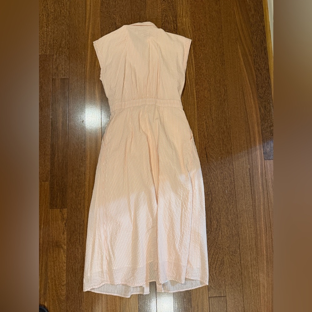 LOFT orange and white Midi Dress with Waist Tie - seersucker - Picture 4 of 4
